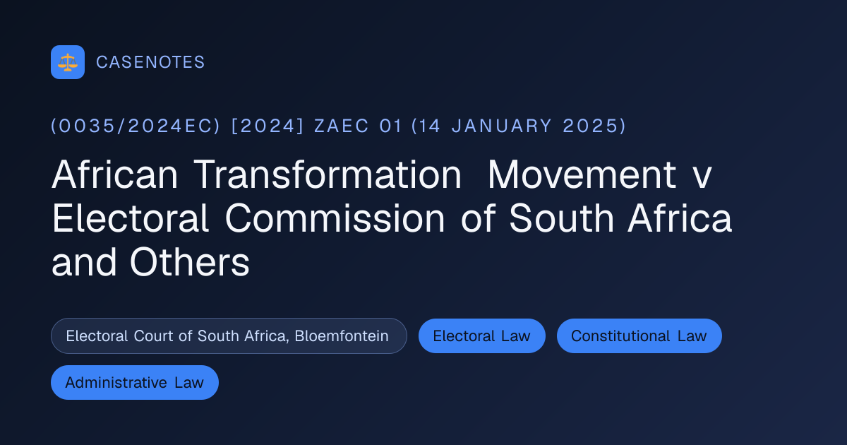 African Transformation Movement v Electoral Commission of South Africa ...