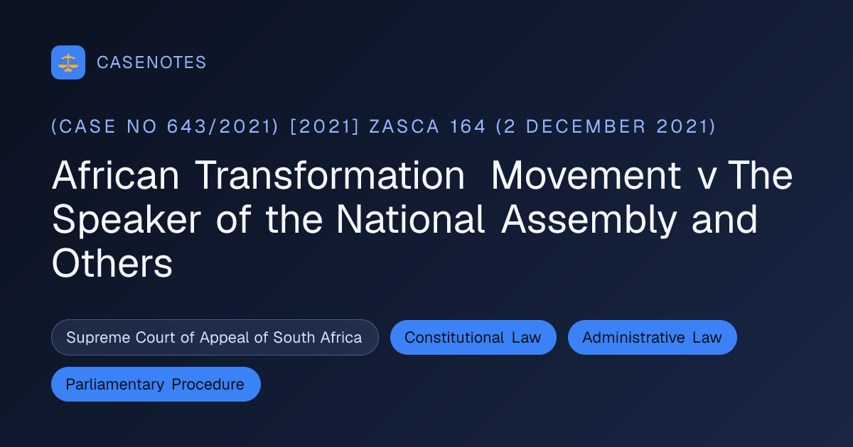 African Transformation Movement v The Speaker of the National Assembly ...