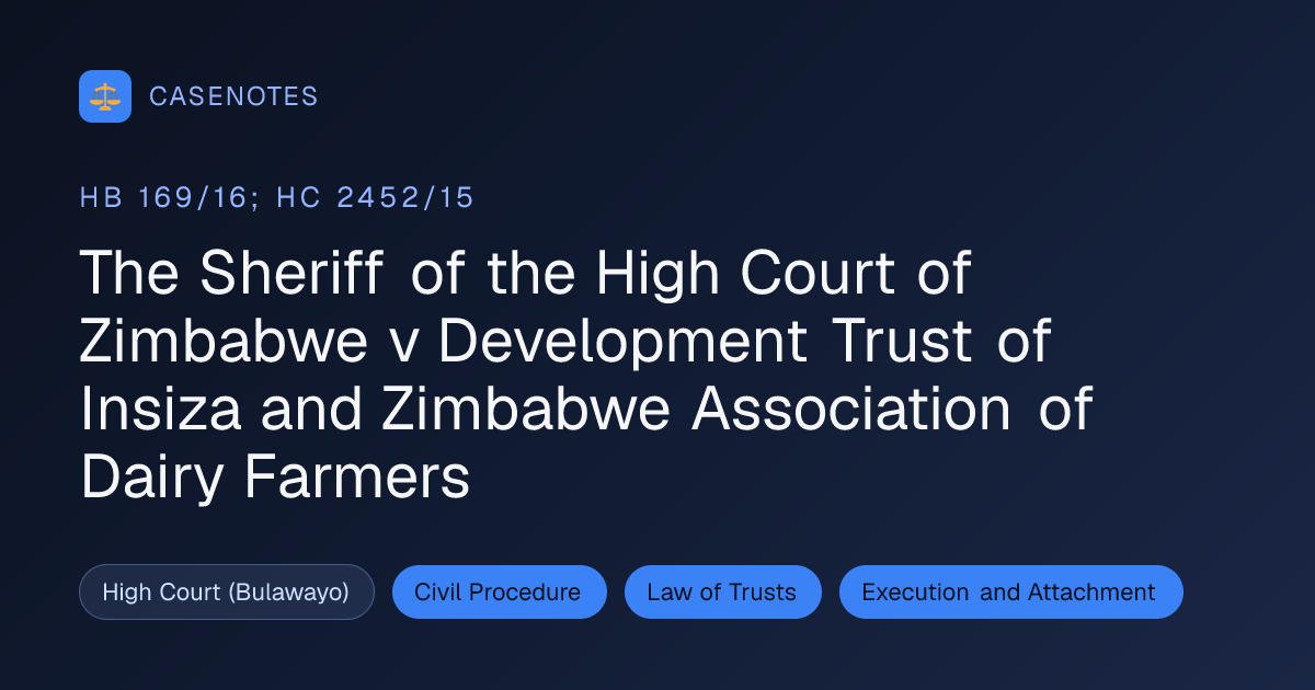 The Sheriff of the High Court of Zimbabwe v Development Trust of Insiza ...