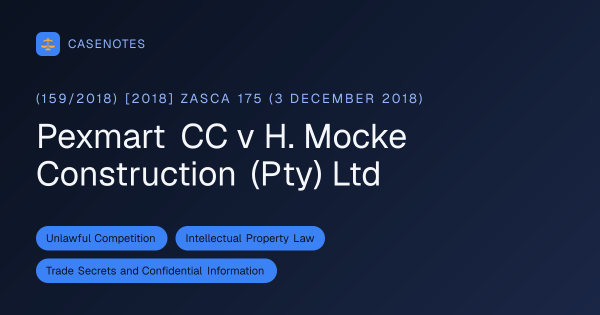 Pexmart CC v H. Mocke Construction (Pty) Ltd ((159/2018) [2018] ZASCA ...