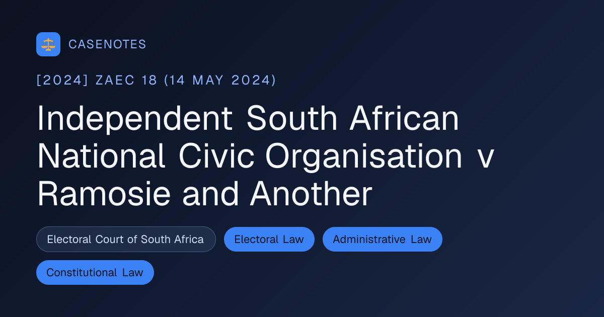 Independent South African National Civic Organisation v Ramosie and ...